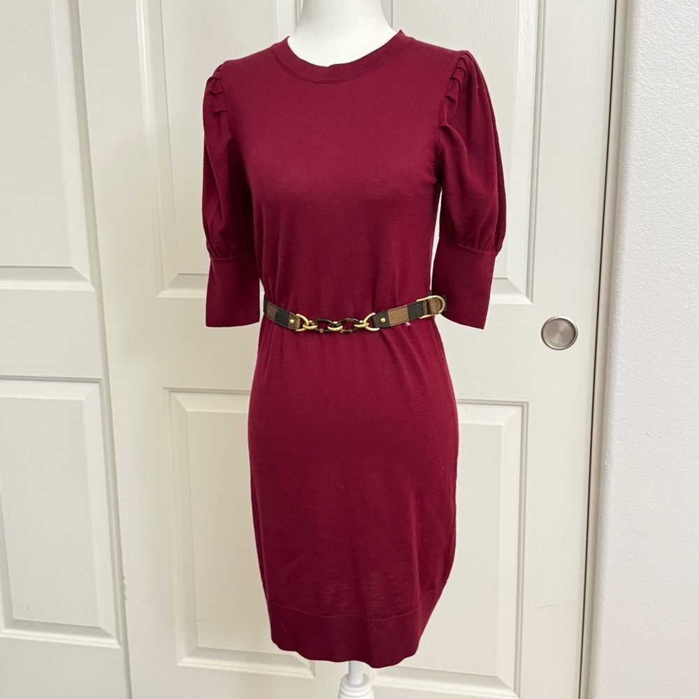 Fendi Burgundy Knit Dress with Puff Sleeves
